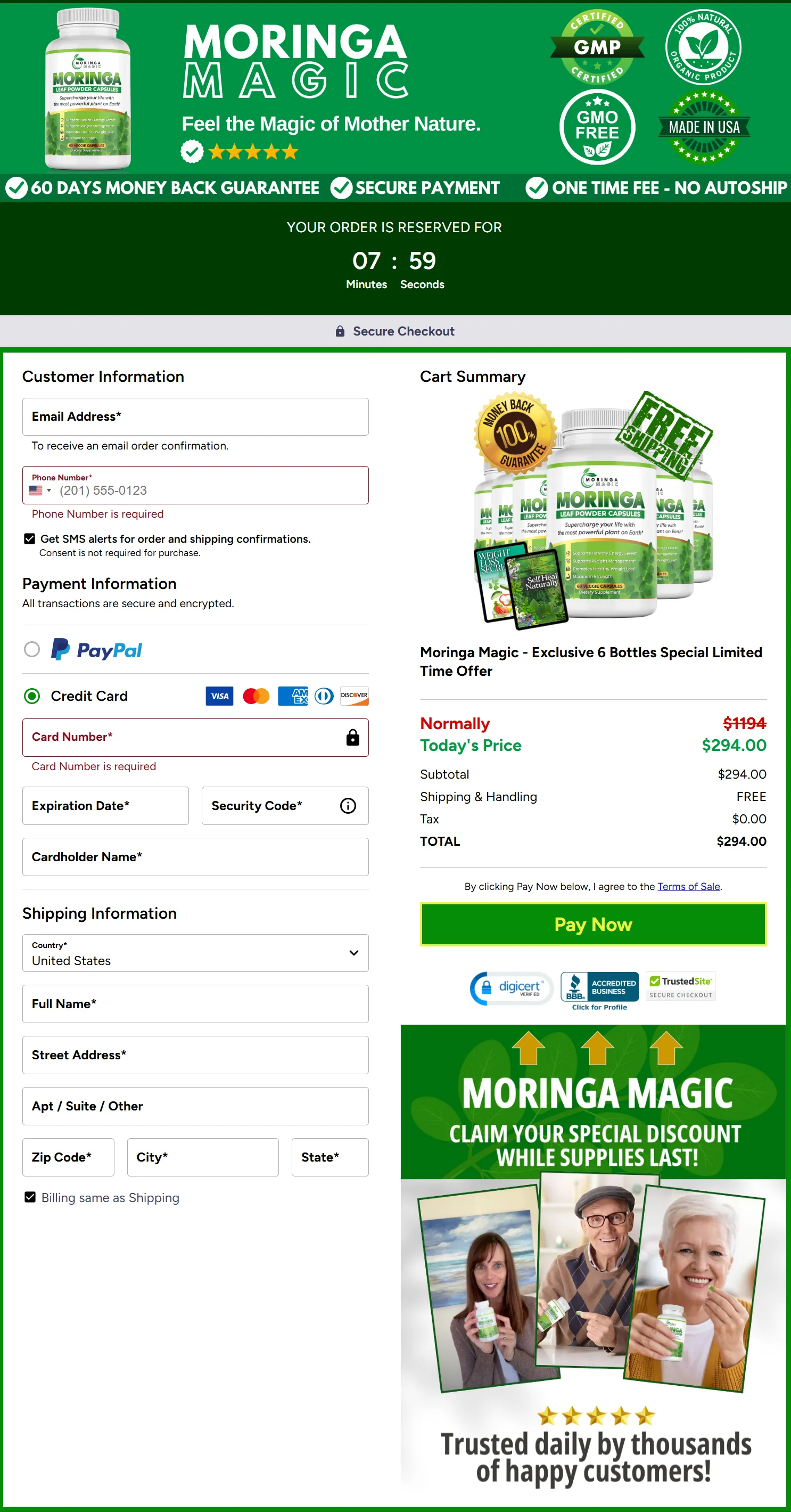 Moringa Magic checkout page